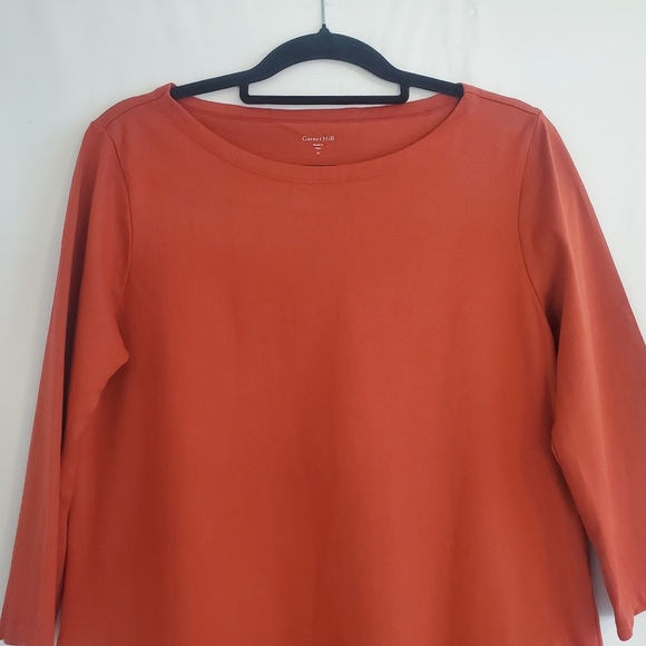 Garnet Hill Size 12 Organic Pima Cotton Pumpkin color 3/4 Sl shift dress - Picture 3 of 9